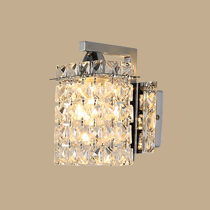 BowLift | Rectangular wall lamp crystal block wall sconce in chrome with crystal rod draping