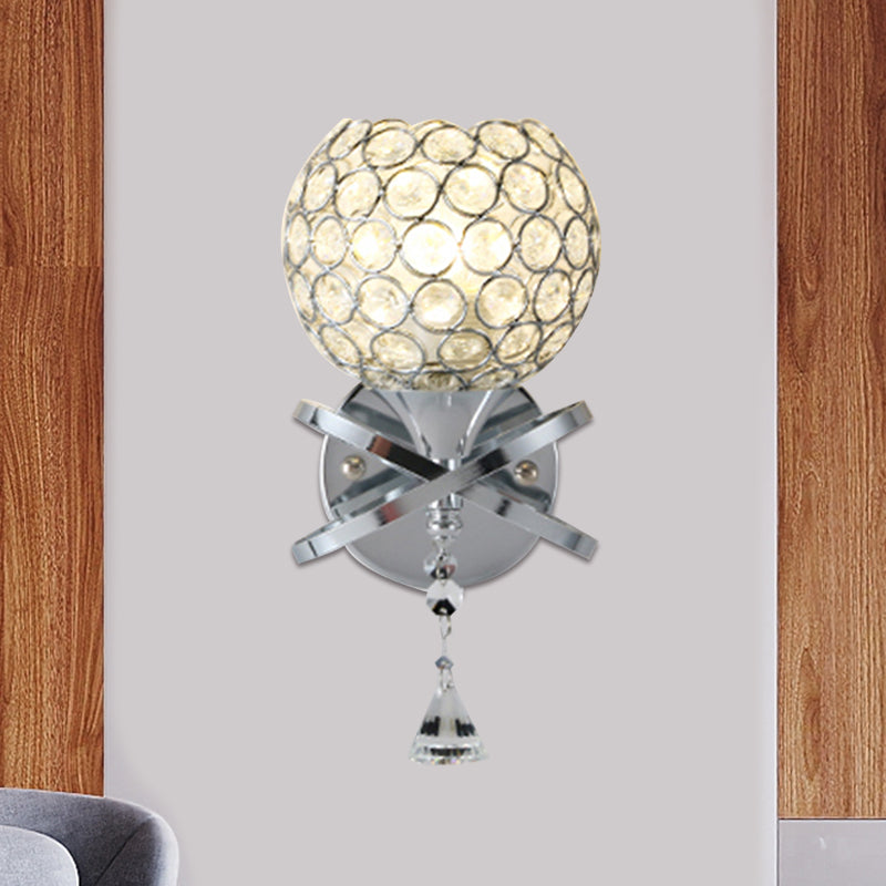 BowLift | Cross arm globe neck metal umbrella wall lamp crystal wall lamp in gold with hanging crystal ball