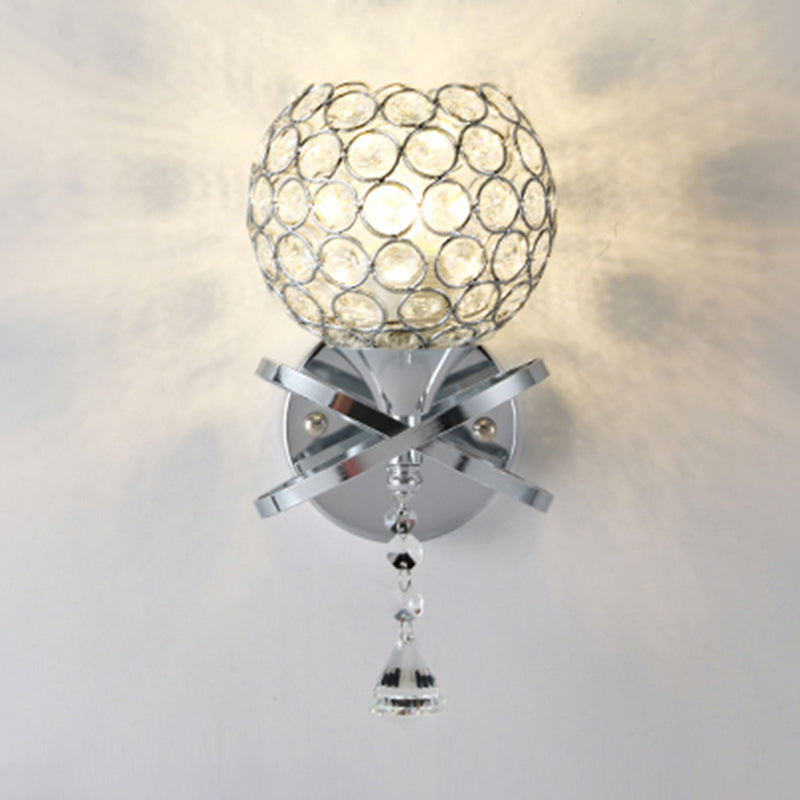 BowLift | Cross arm globe neck metal umbrella wall lamp crystal wall lamp in gold with hanging crystal ball