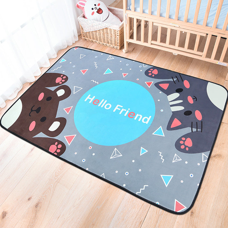 BowLift | Cheerful Animal Carpet with Inspirational Words Multicolored Cartoon Rug Polyester Non-Slip Mat for Children's Room