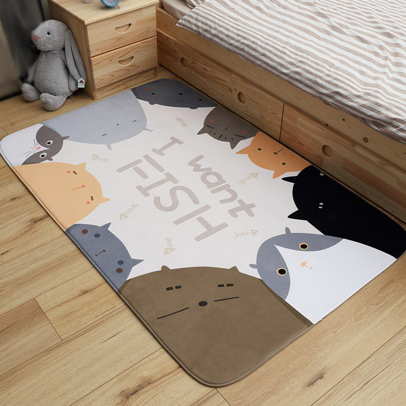 BowLift | Cheerful Animal Carpet with Inspirational Words Multicolored Cartoon Rug Polyester Non-Slip Mat for Children's Room