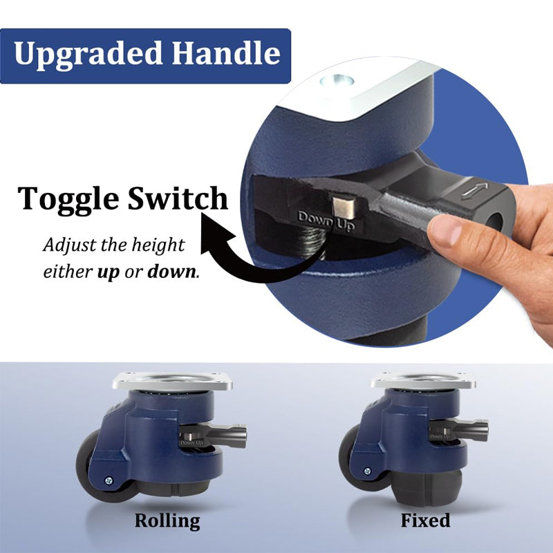 BowLift | 2 Inch Leveling Casters with Upgraded Handle 2200 lbs Capacity Leveling Casters 360° Swivel Caster Wheels