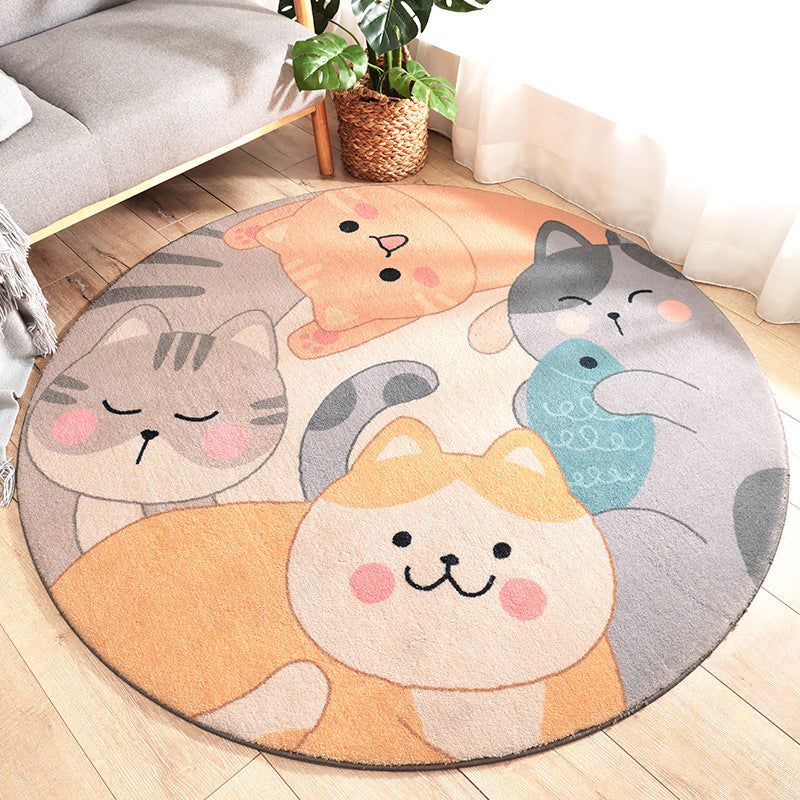 BowLift | Cute Kids Rug in Orange and Green Animal Cat Panda Train Pattern Rug Polyester Washable Rug for Children's Room