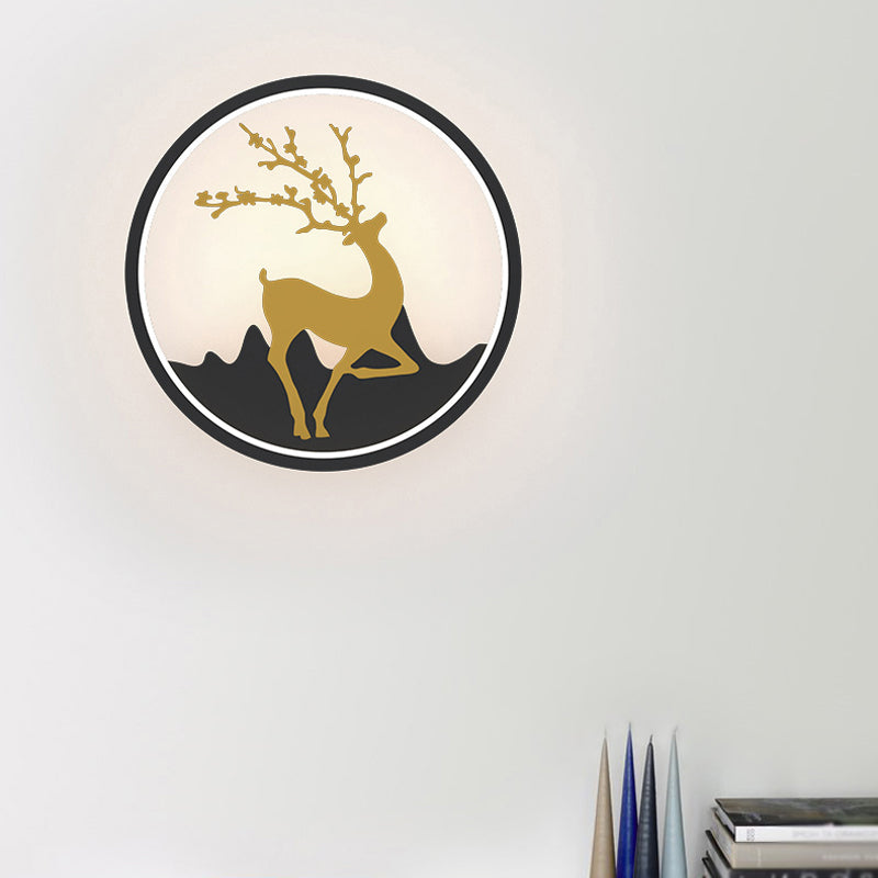 BowLift | Deer Wall Lamp Nordic Metallic Black/White-Gold LED Circle Wall Light in Warm/White Light for Bedroom
