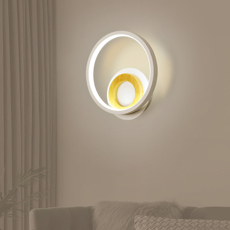 BowLift | Double Ring Acrylic Wall Lamp Nordic White and Wood LED Wall Mount Lighting in Warm/White Light for Home