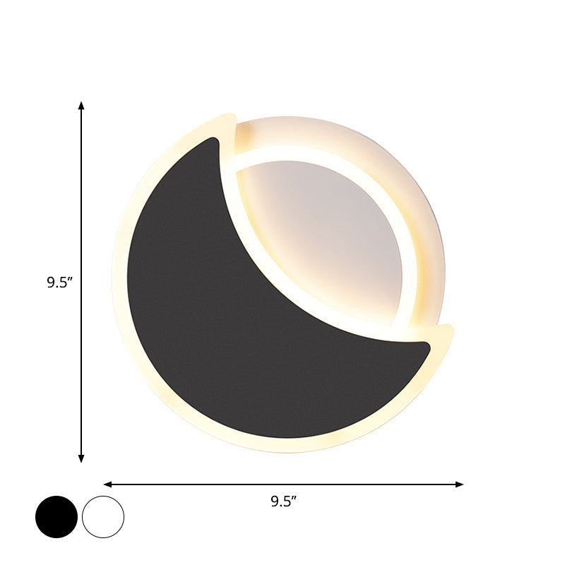 BowLift | Acrylic Moon Eclipse Flush Wall Lamp Nordic Black/White LED Wall Mount Light in Warm/White Light for Bedroom