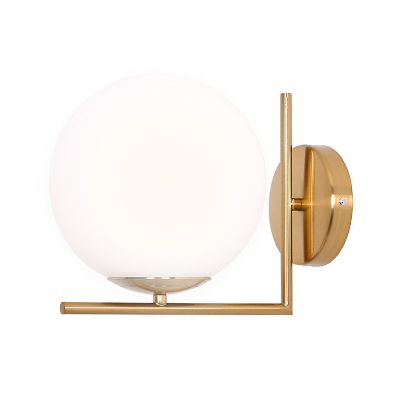 BowLift | Frosted White Glass Ball Wall Lamp Minimalist 1 Head Gold Wall Lamp Light with Right Angle Arm, Warm/White Light