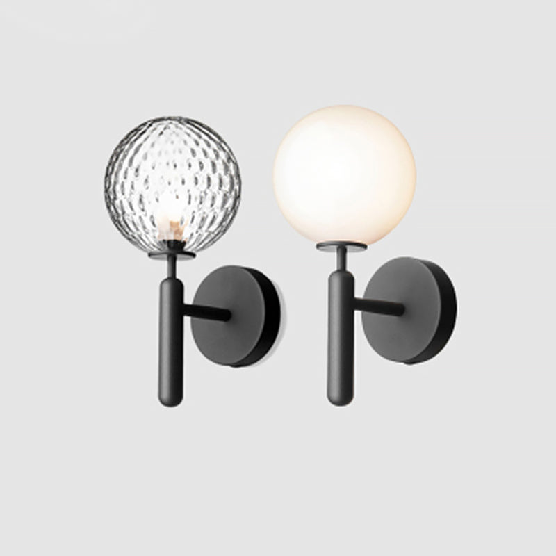 BowLift | 1-Light Nightstand Wall Lamp Simple Black Wall-Mounted Light Fixture with Ball White/Clear Water Glass Shade