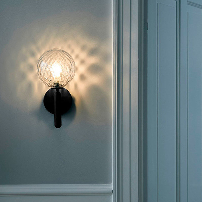BowLift | 1-Light Nightstand Wall Lamp Simple Black Wall-Mounted Light Fixture with Ball White/Clear Water Glass Shade
