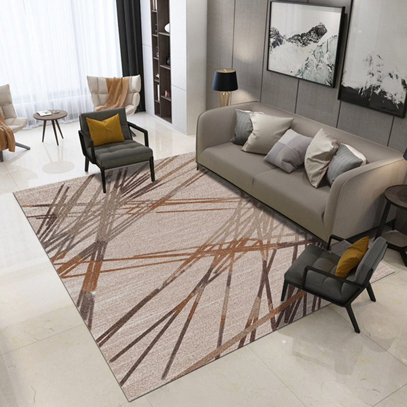 BowLift | Contemporary Novelty Carpet in Brown Geometric Lines Print Area Rug Polyester Washable Rug for Bedroom