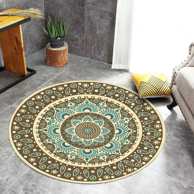 BowLift | Blue and Brown Moroccan Carpet Flannel Floral Pattern Carpet Washable Non-Slip Back Carpet for Living Room