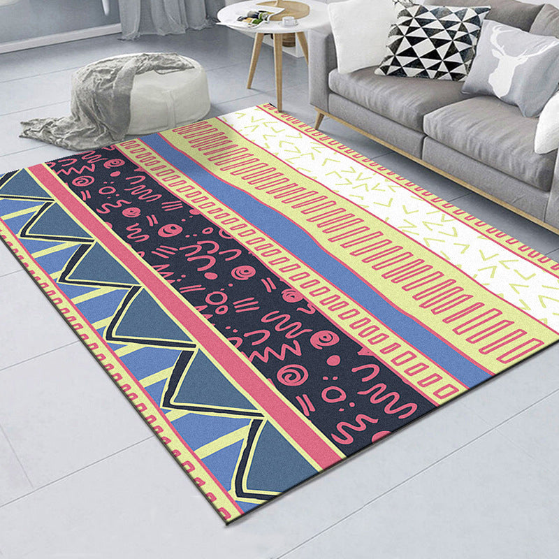 BowLift | American controlled pattern carpet with striped multicolor polyester machine washable non-slip area rug for bedroom
