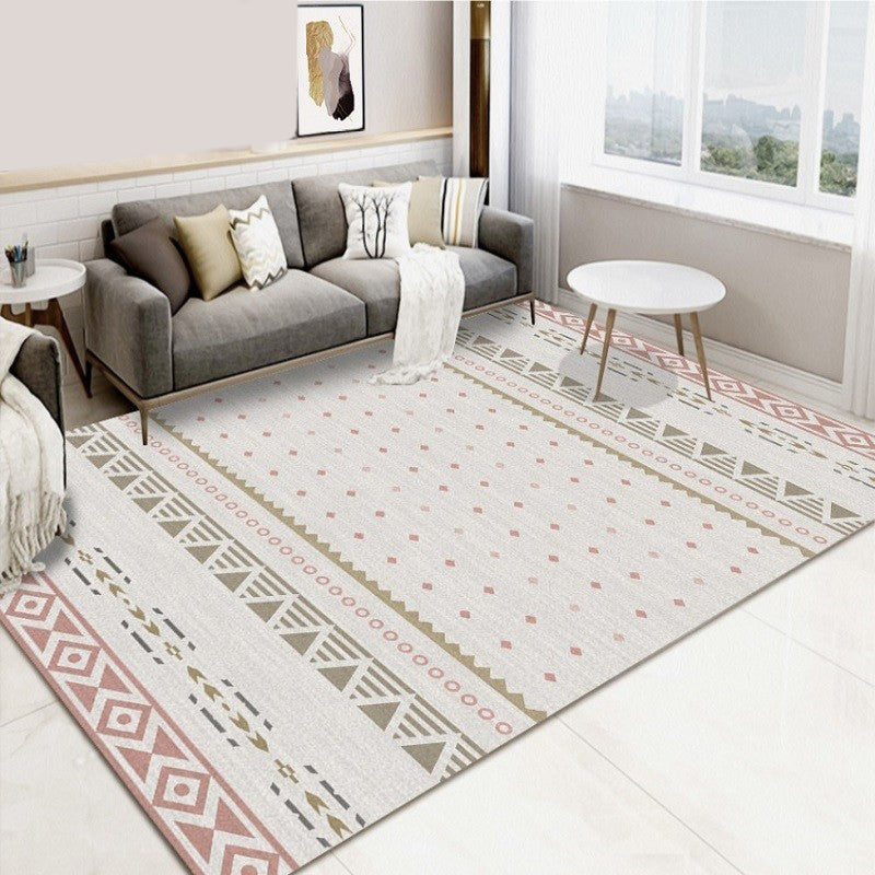 BowLift | Pink Bohemian Indoor Base Plate Geometric Polka Dots Area Rug Polyester Pet Friendly Stain Resistant Washable Rug