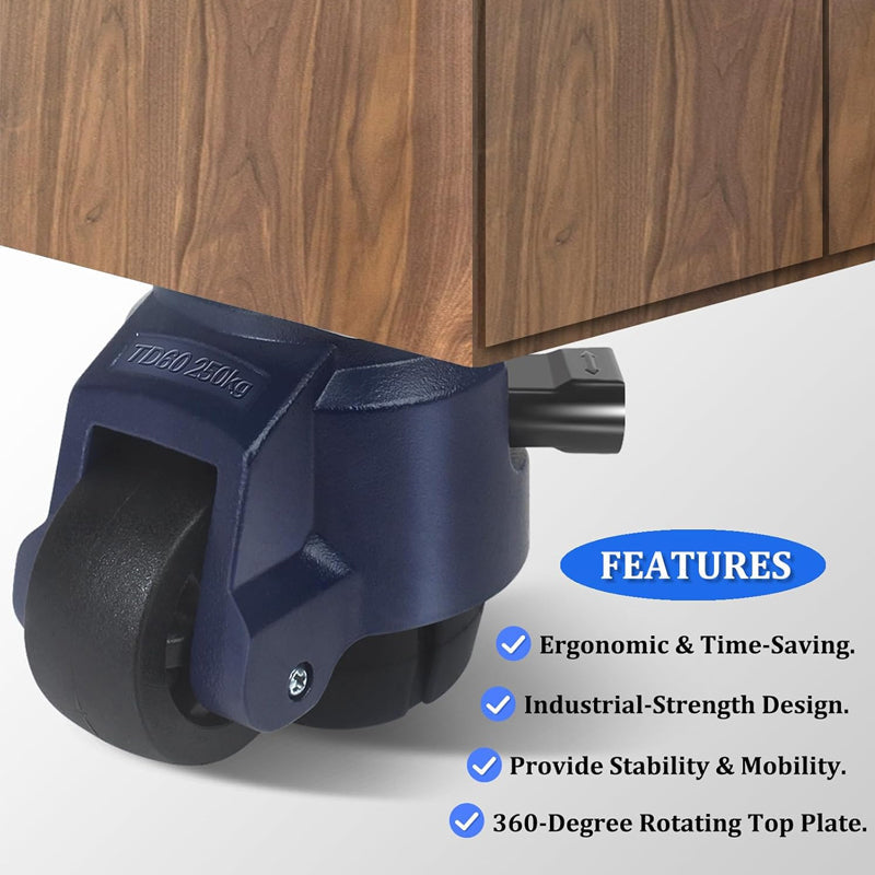 BowLift | 2 Inch Leveling Casters with Upgraded Handle 2200 lbs Capacity Leveling Casters 360° Swivel Caster Wheels