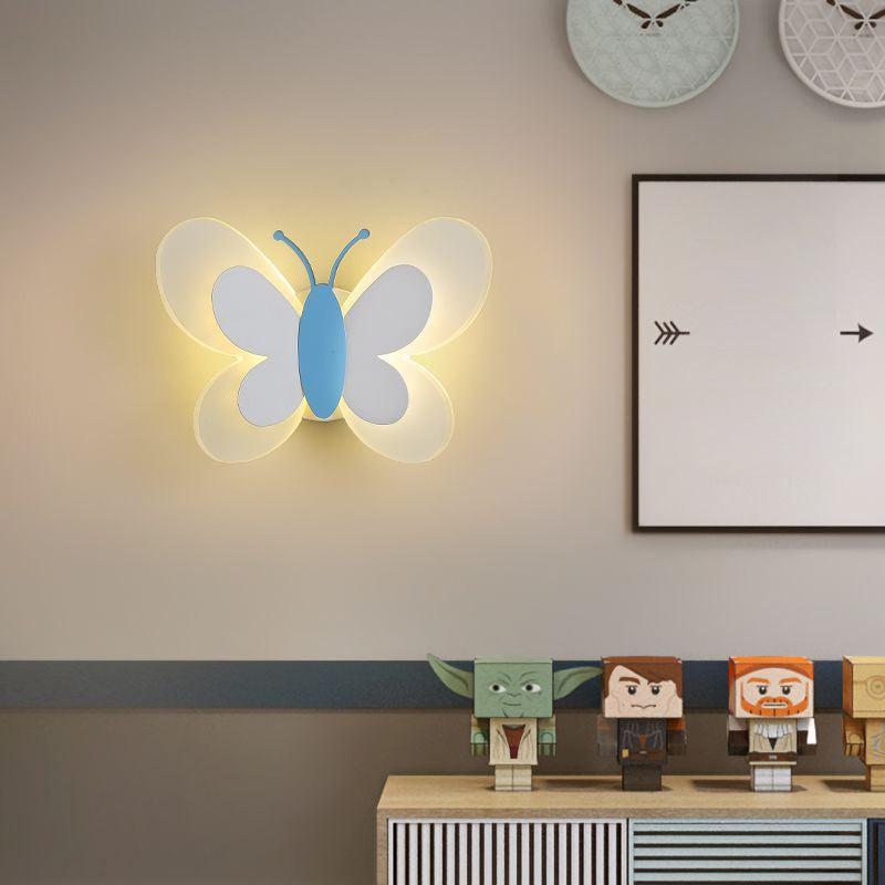 BowLift | Butterfly LED Wall Light Cartoon Acrylic Pink/White/Blue LED Wall Lighting in Warm/White Light for Kindergarten