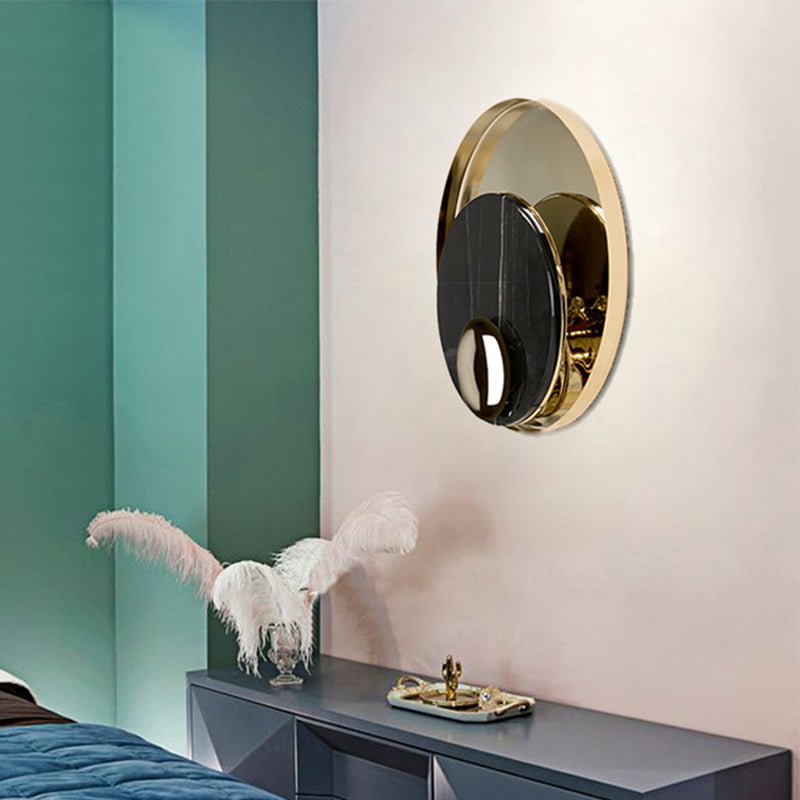 BowLift | Peacock Feather Wall Lantern Designer Marble Living Room LED Ceiling Light in Black/White and Gold