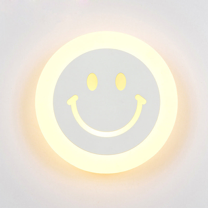 BowLift | Thin Round LED Wall Light Set Cartoon Acrylic White Smiley Wall Lamp in Warm/White Light for Bedroom