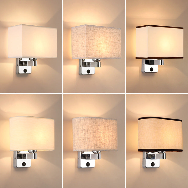 BowLift | 1-Light Bedroom Wall Lamp Nordic Black/White/Beige and Chrome Wall Light with Oval/Square Fabric Shade