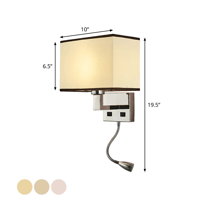 BowLift | Fabric Cuboid Wall Light Kit Minimalist 1-Light White/Beige Spotlight Wall Lamp with Charging Port