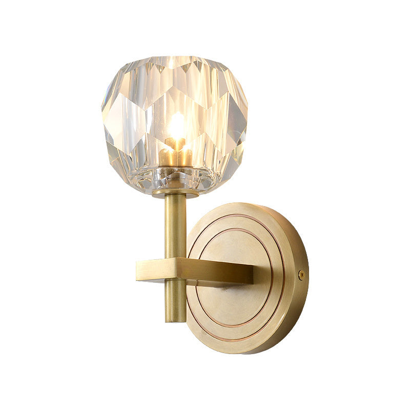 BowLift | Cylinder/Ball-Shaped Wall Light Postmodern Water Glass/Cut Crystal 1 Bulb Gold Wall-Mounted Light for Living Room
