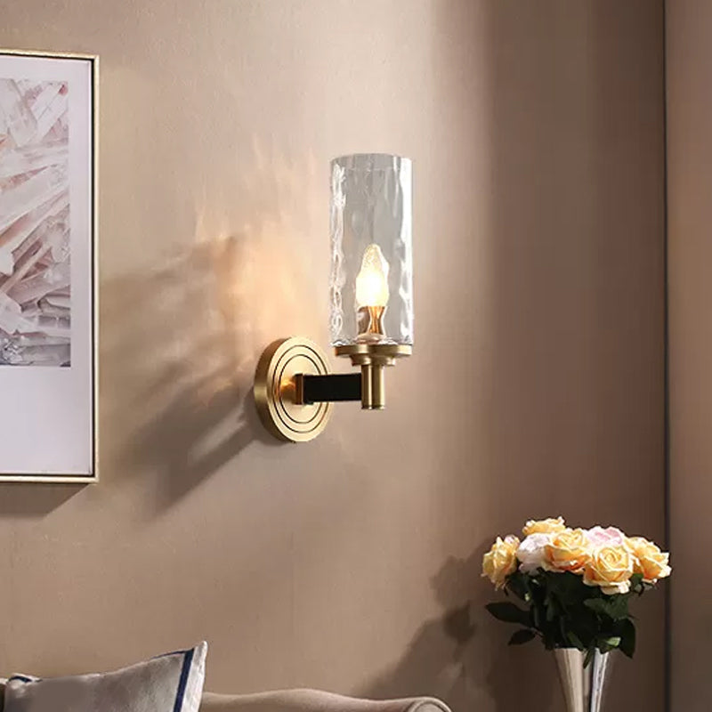 BowLift | Cylinder/Ball-Shaped Wall Light Postmodern Water Glass/Cut Crystal 1 Bulb Gold Wall-Mounted Light for Living Room