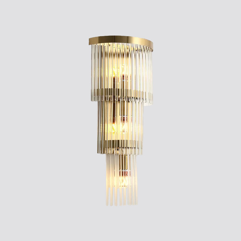 BowLift | 1/2/3-Bulb Living Room Wall Light Modern Gold Wall Light with Flute/3-Tier/Cylinder Crystal Shade