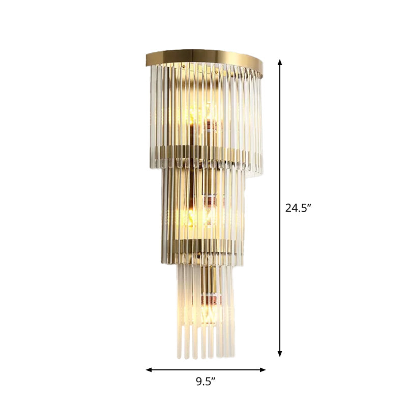 BowLift | 1/2/3-Bulb Living Room Wall Light Modern Gold Wall Light with Flute/3-Tier/Cylinder Crystal Shade