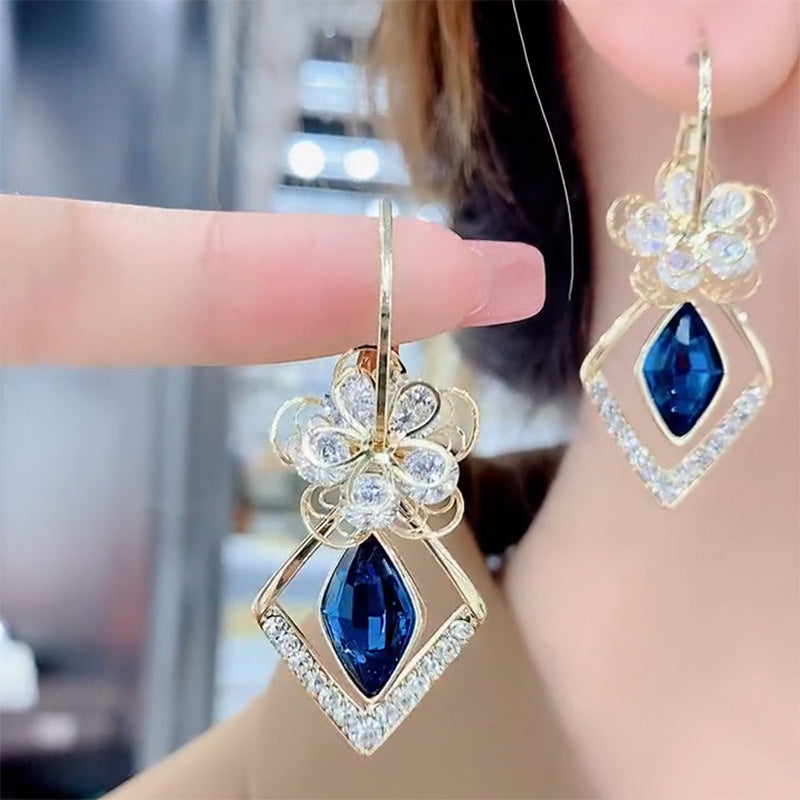 BowLift | Flower Zircon Rhombic Sapphire Drop Earrings