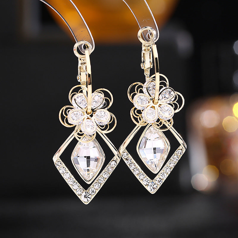 BowLift | Flower Zircon Rhombic Sapphire Drop Earrings
