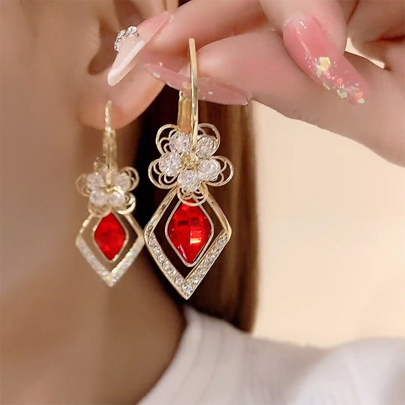 BowLift | Flower Zircon Rhombic Sapphire Drop Earrings