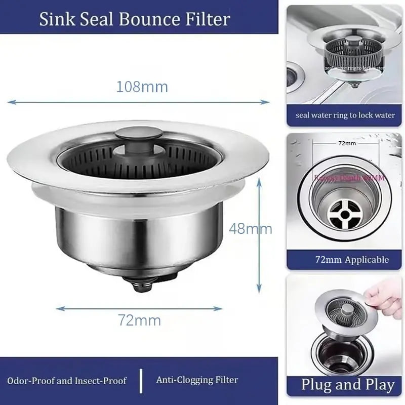 BowLift | Drain strainer with clogging and odor pRedection for sink