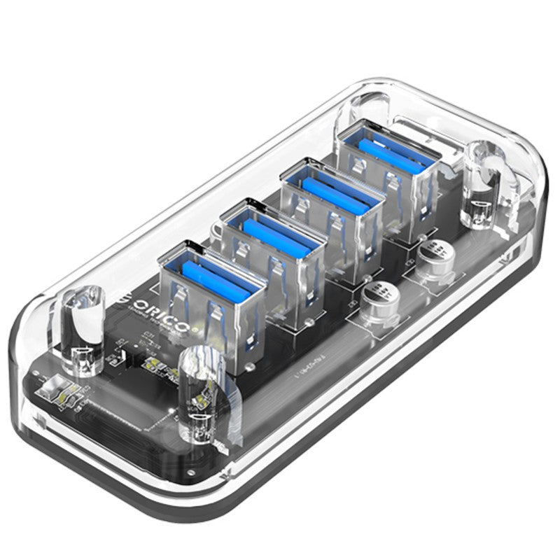 BowLift | 7-in-1 Transparent USB3.0 Hub with Power Supply Port, for Office, Study, Game and More