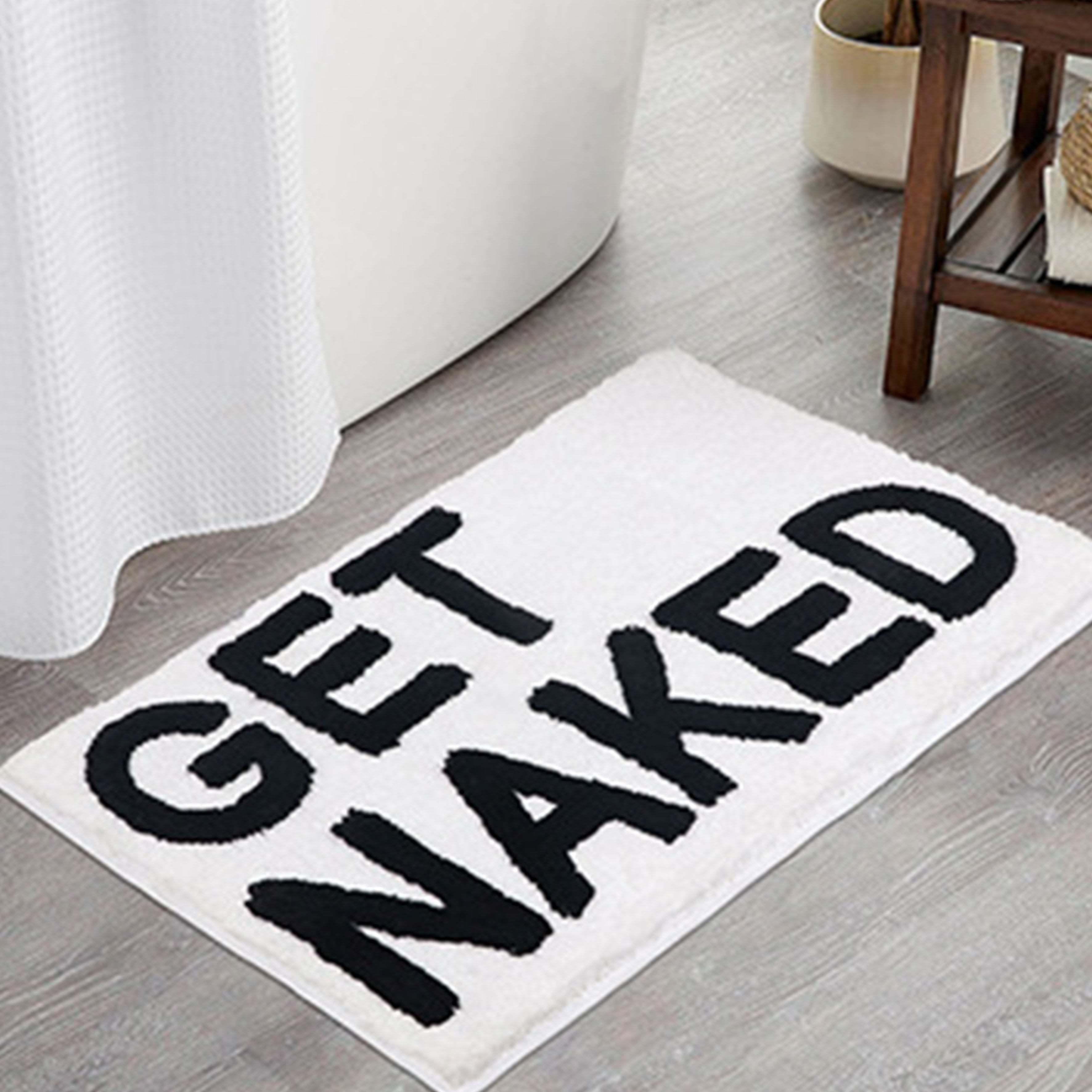 BowLift | Feblilac Get Naked White Floor Bathroom Mat, 50x80cm Bathroom Rug, Plush Water-Absorbent, Non-Slip Toilet Mat, Artificial Bathroom Mats, Best Bath Rugs