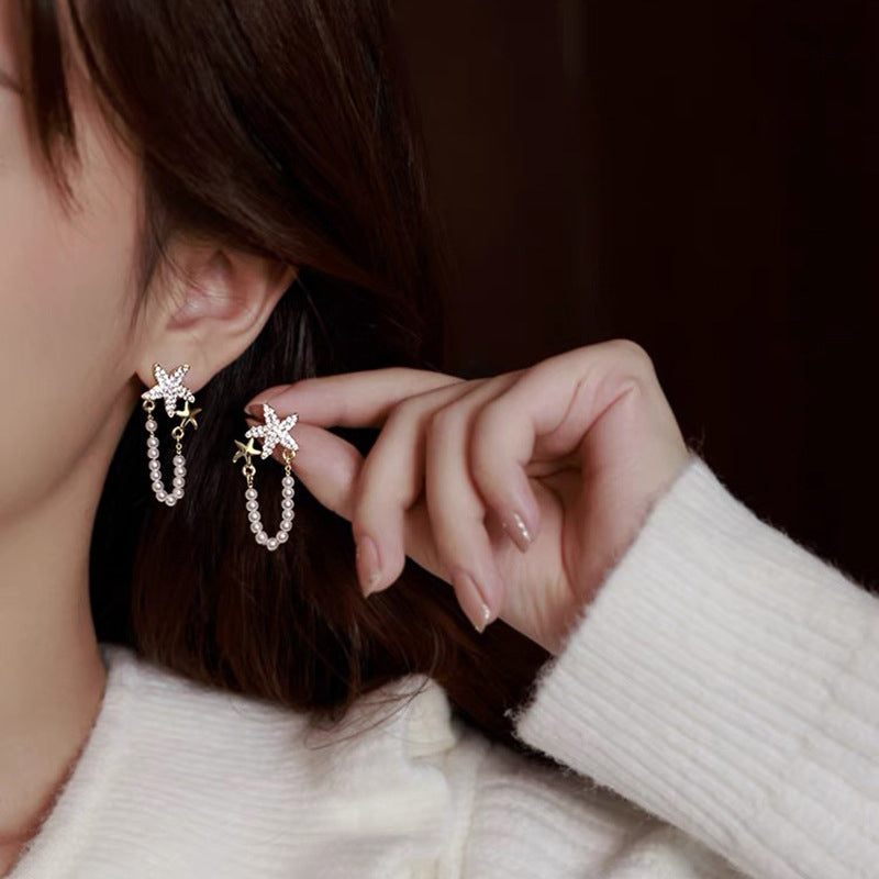 BowLift | Diamond Starfish Pearl Earrings