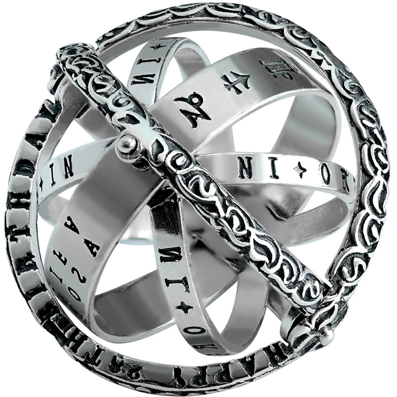 BowLift | Cool Retro Foldable Silver Ring with Universe Sphere, Made of 925 Silver, Creative Gift for Men and Women