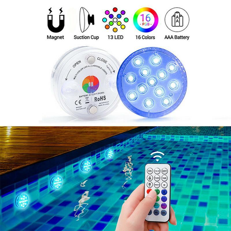 BowLift | Waterproof Submersible LED Lamp | IP68 Ingress Protection | Magnetic & Suction Cup Mounting | RF Remote Control (15m Range) | 13 High-Lumen RGB Beads | 360° Illumination for Pools & Aquariums