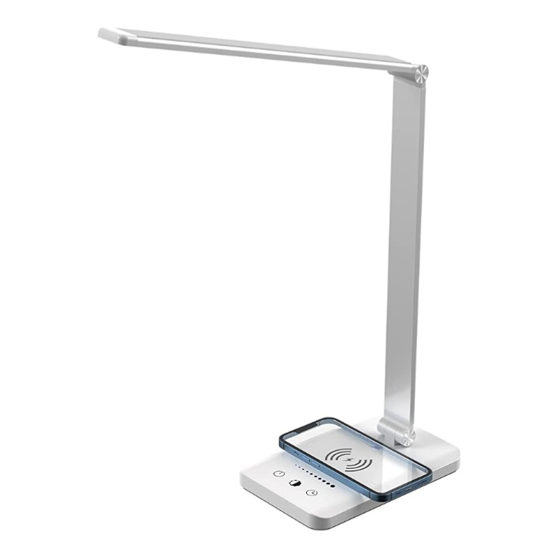 BowLift | LED desk lamp with USB charging port, dimmable eye-friendly reading lamp for home, with 5 brightness levels & 3 light modes, touch control, auto timer (Black)