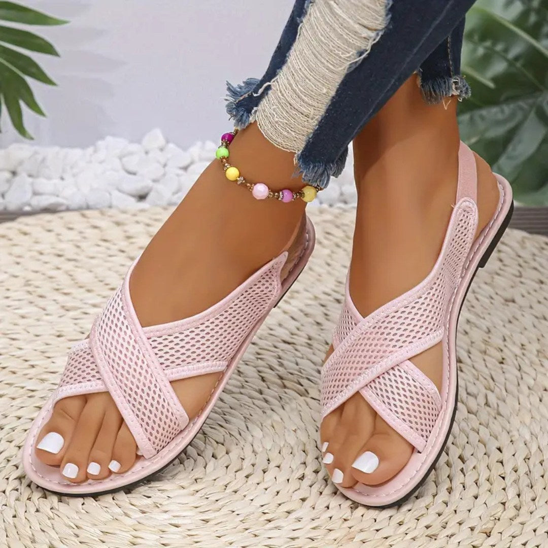 Aersi – Mesh Cross-Strap Flat Sandals