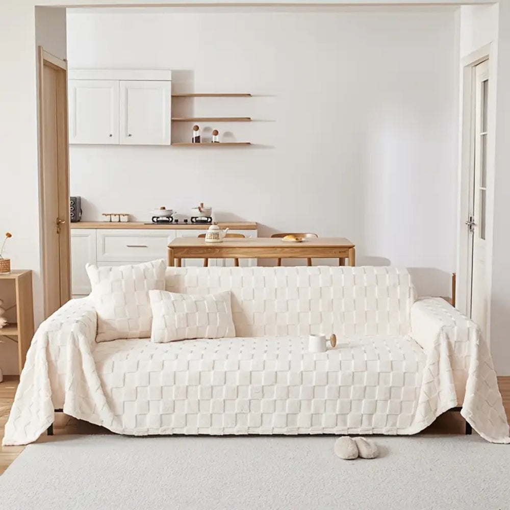 BowLift | Checkered Plush Velvet Sofa Cover