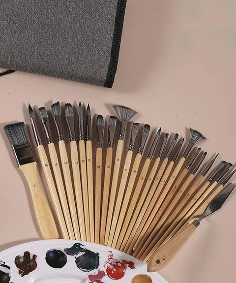 BowLift | Professional Art Brushes with Natural Wood Handles Set of 24
