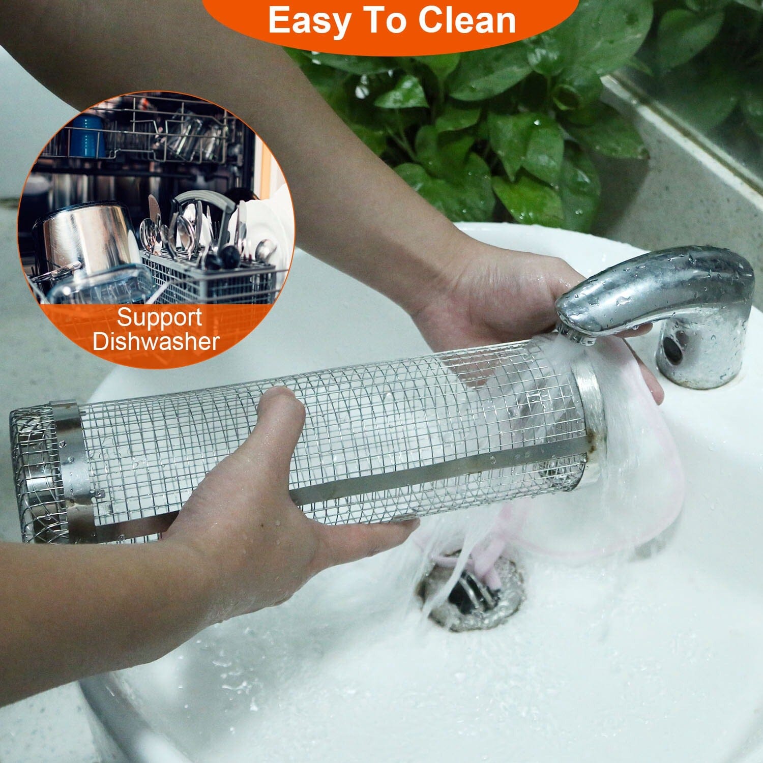 BowLift | 2-piece: Portable BBQ Rolling Basket Round Stainless Steel Grill