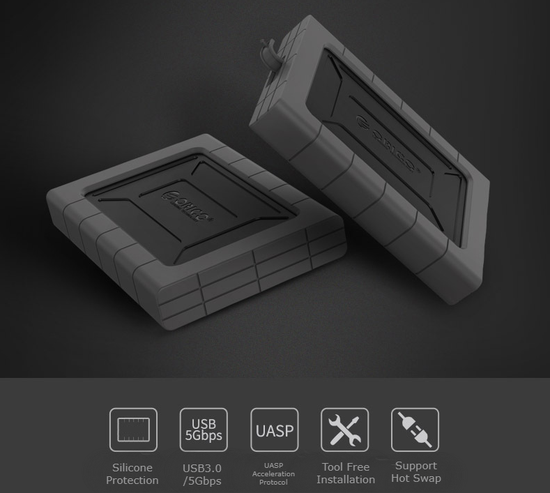 BowLift | Tool-Free 2.5" USB 3.0 External Hard Drive Case, Hard Drive Enclosure with 5Gbps High-Speed, for SSD HDD & Support UASP SATA III