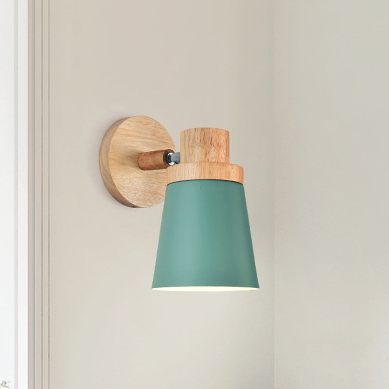 BowLift | Barrel Wall Lamp Sconces Minimalistic Metal 1-Head Living Room Wall Lighting Fixture with Wooden Backplate