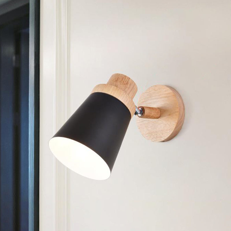 BowLift | Barrel Wall Lamp Sconces Minimalistic Metal 1-Head Living Room Wall Lighting Fixture with Wooden Backplate