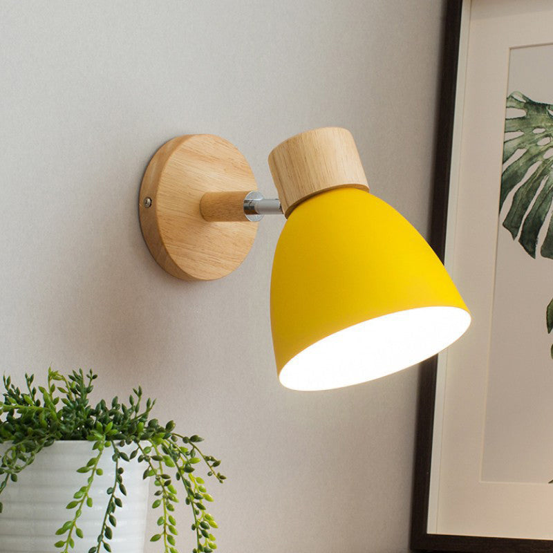 BowLift | 1 Light Corridor Wall Lamp Fixture Macaron Wooden Wall Mounted Lamp with Dome Aluminium Shade