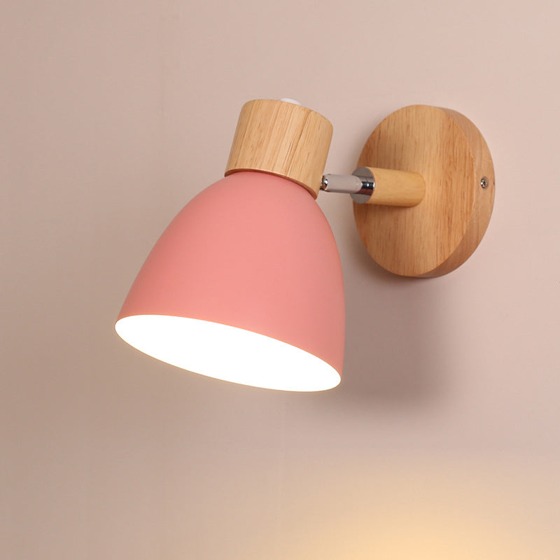 BowLift | 1 Light Corridor Wall Lamp Fixture Macaron Wooden Wall Mounted Lamp with Dome Aluminium Shade