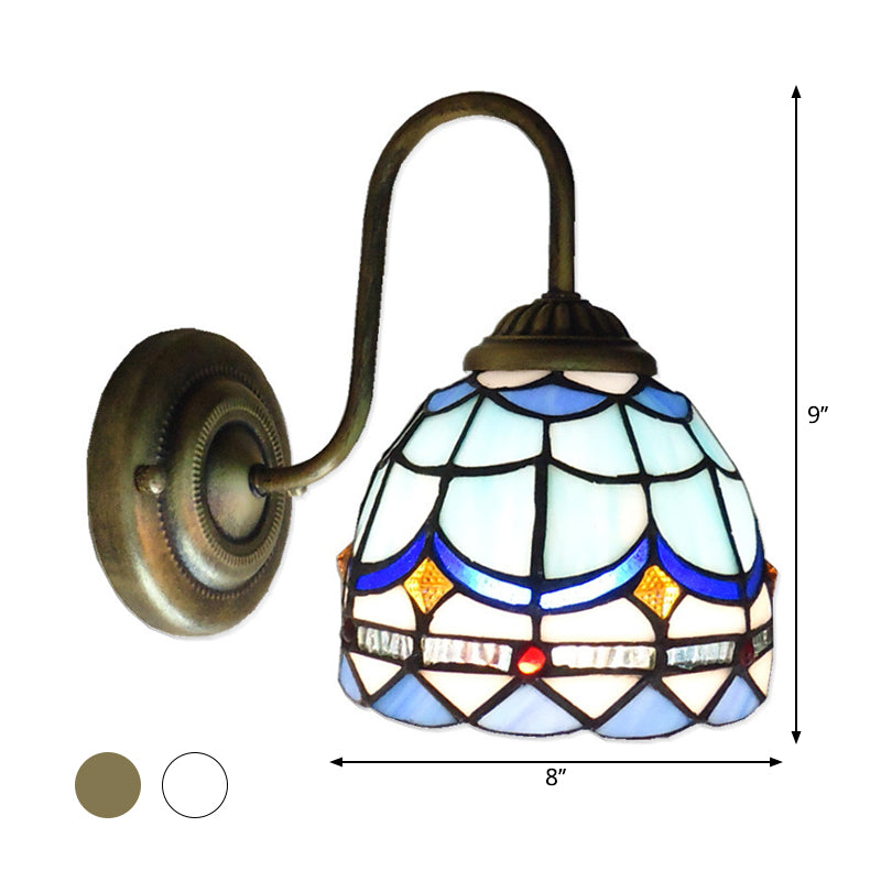 BowLift | Blue Dome Wall Light Baroque 1 Head Stained Glass Wall Light Ideas with Curved Arm
