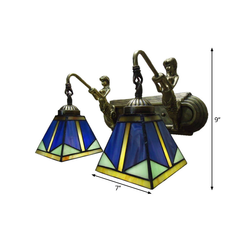 BowLift | Trapezium Wall Mount Lamp Fixture Tiffany Bronze Cut Glass Wall Lighting with Mermaid Arm