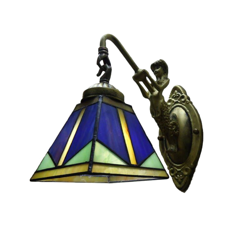 BowLift | Trapezium Wall Mount Lamp Fixture Tiffany Bronze Cut Glass Wall Lighting with Mermaid Arm