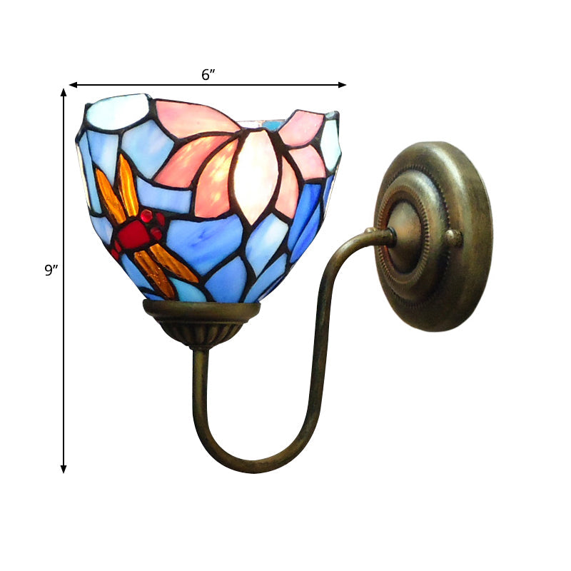 BowLift | 1 Lamp Wall Lamp Sconces Victorian Bowl Yellow Glass Dragonfly Pattern Wall Lighting in Brass